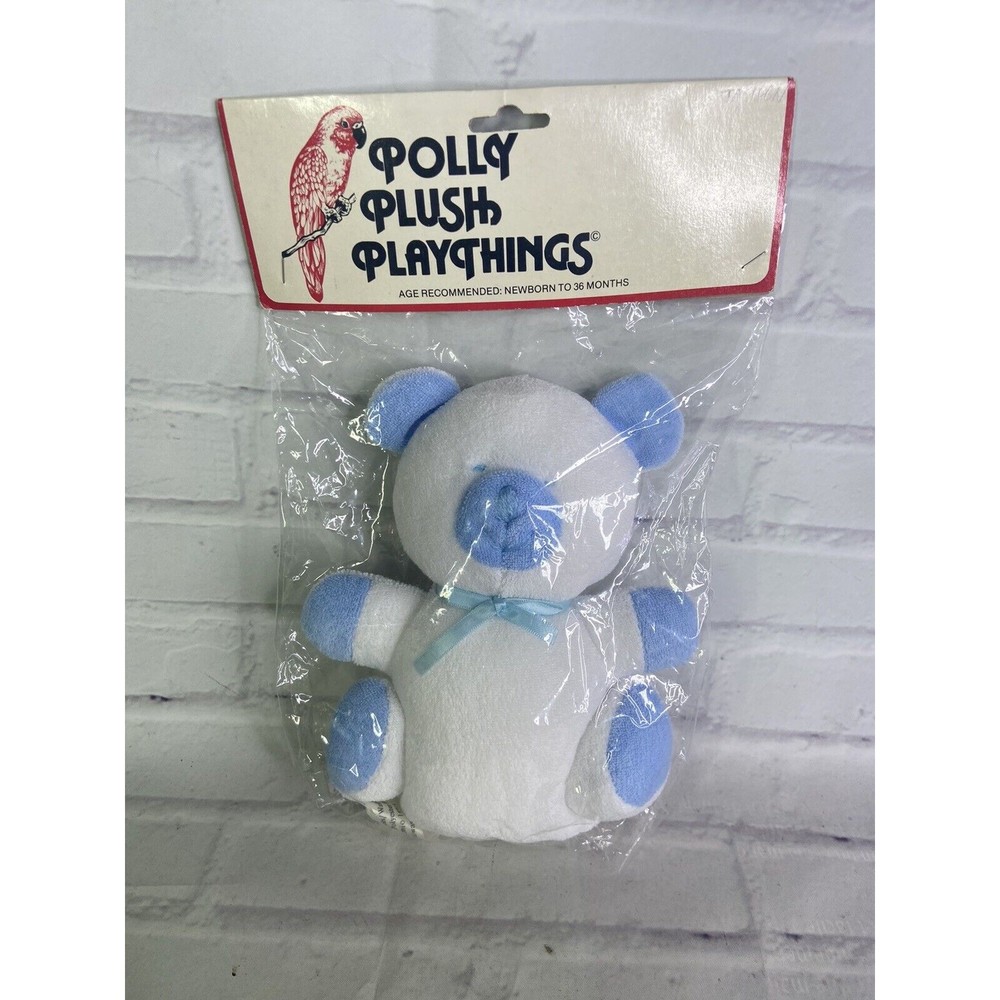 Edie Creations Polly Plush Playthings Terry Cloth Plush Stuffed Bear White Blue